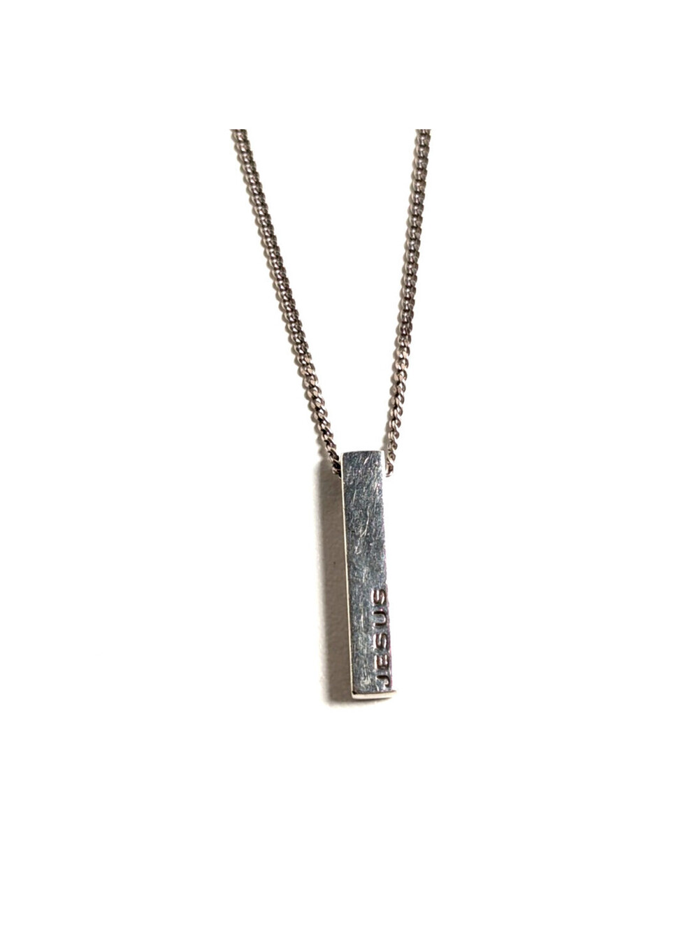 Sterling Silver 925 Italy Christian Faith Jesus Bar Pendant Charm Necklace 53cm